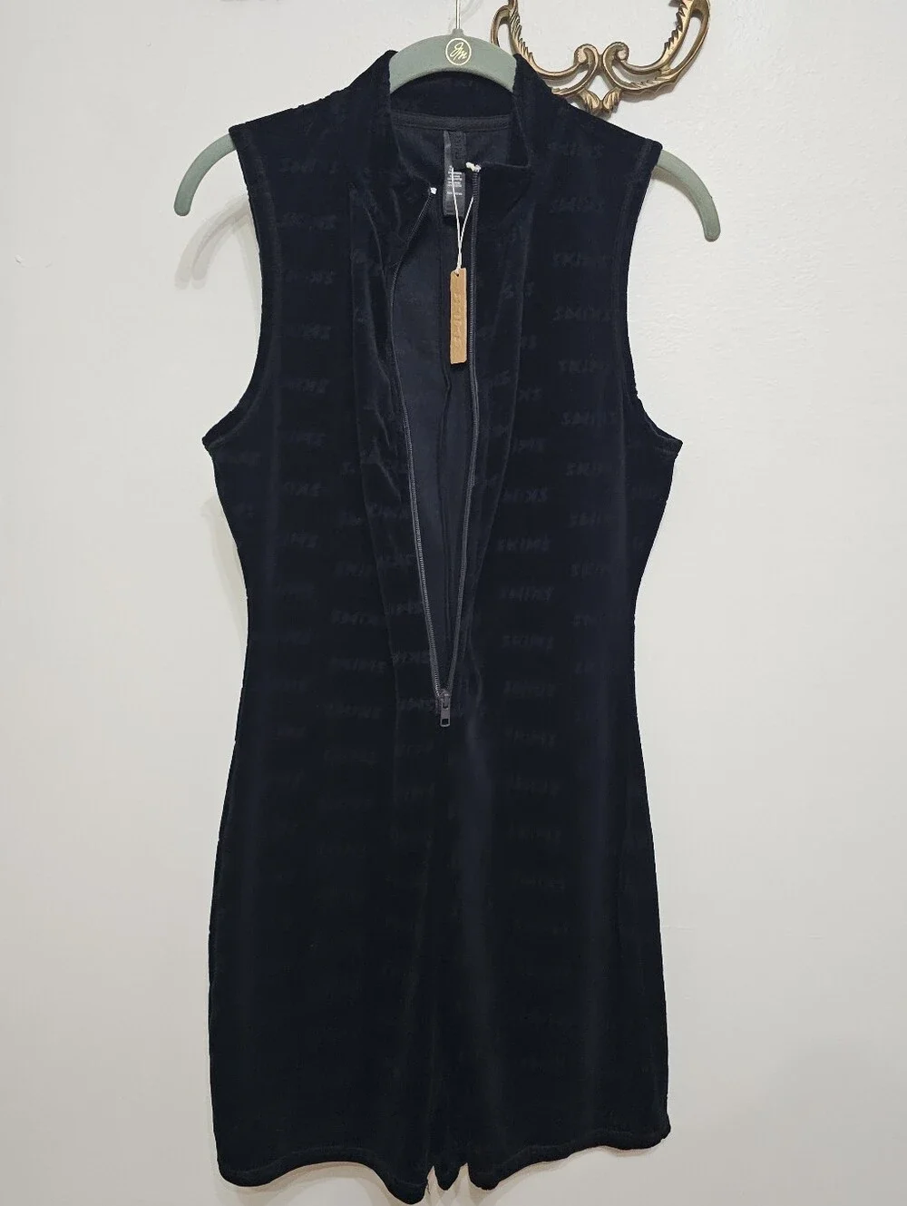 SKIMS Velour Spellout Logo Zip Up Romper SzL